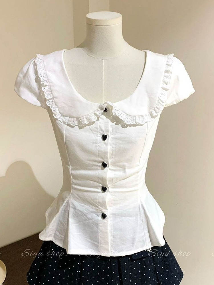 Summer Japanese Clothing - Camicetta Bianca Slim da Donna con