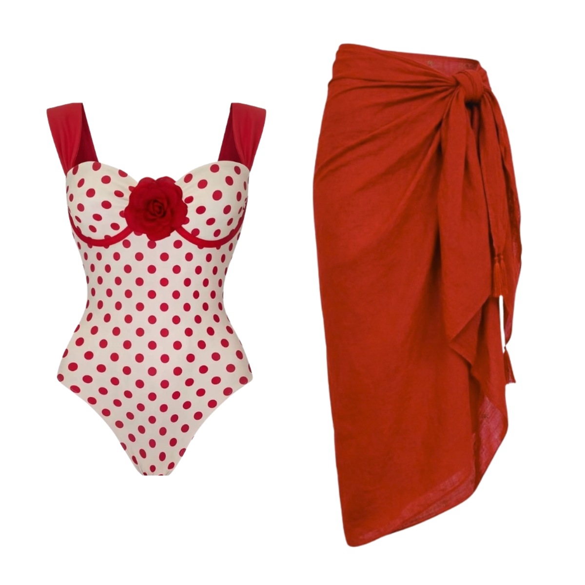 Swimsuit One Piece - Costume da Bagno Intero Rosso Retrò
