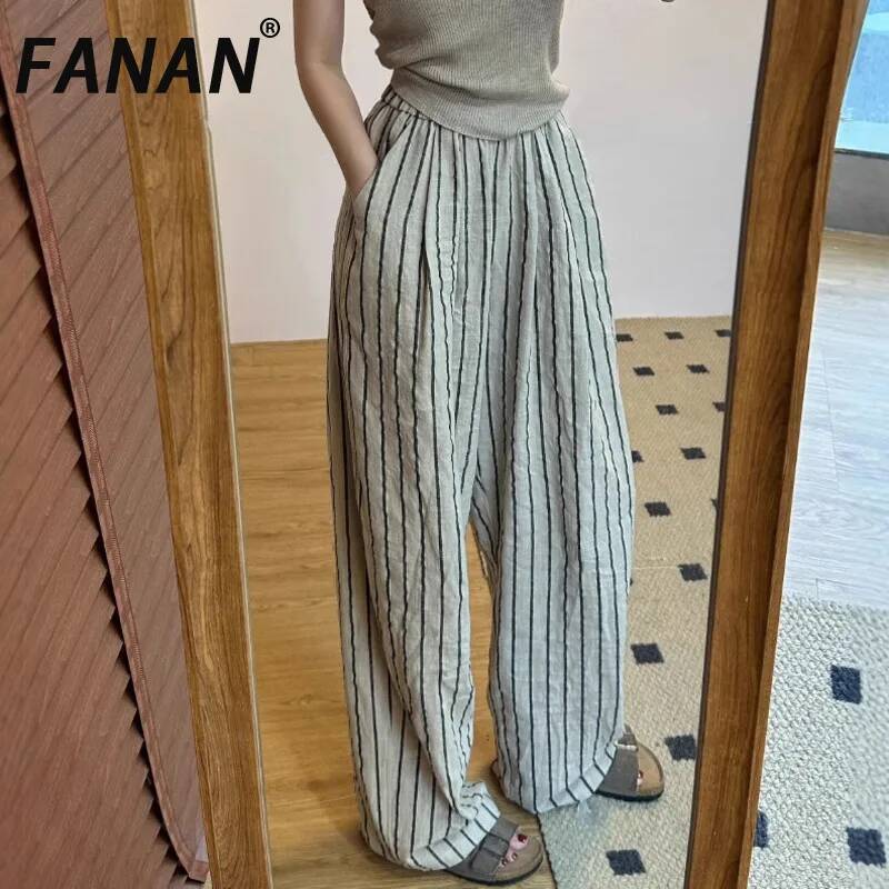 Summer Linen Clothing For Women - FANAN Pantaloni vintage in lino a