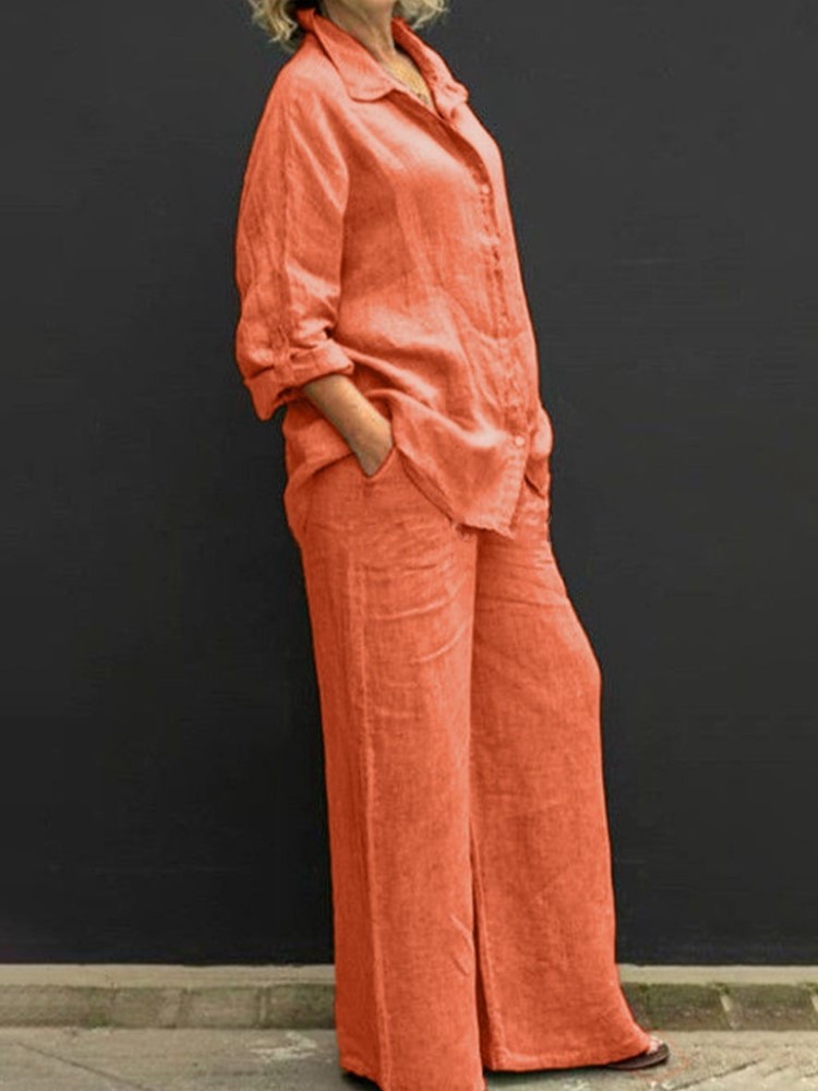 Summer Linen Clothing For Women - Due pezzi Set autunno Vintage tinta
