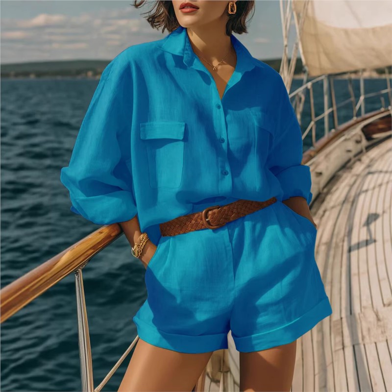 Completi Due Pezzi Blu da Donn - Summer Linen Clothing For Women recensione e prezzo